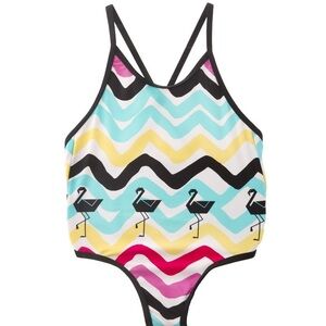 Kids Zigzag Flamingo One Piece Swimsuit